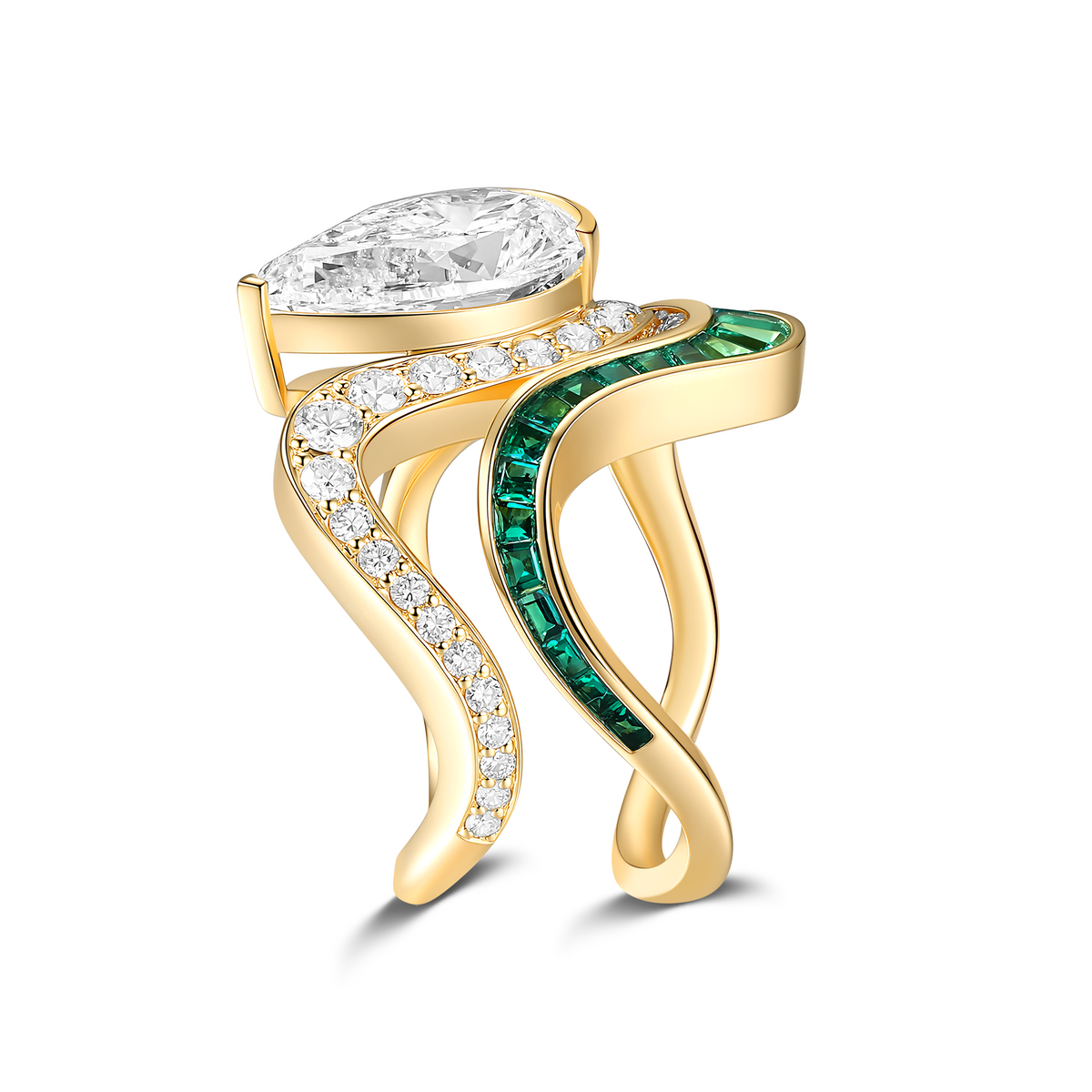 STREAM EMERALD AND DIAMOND WEDDING BAND