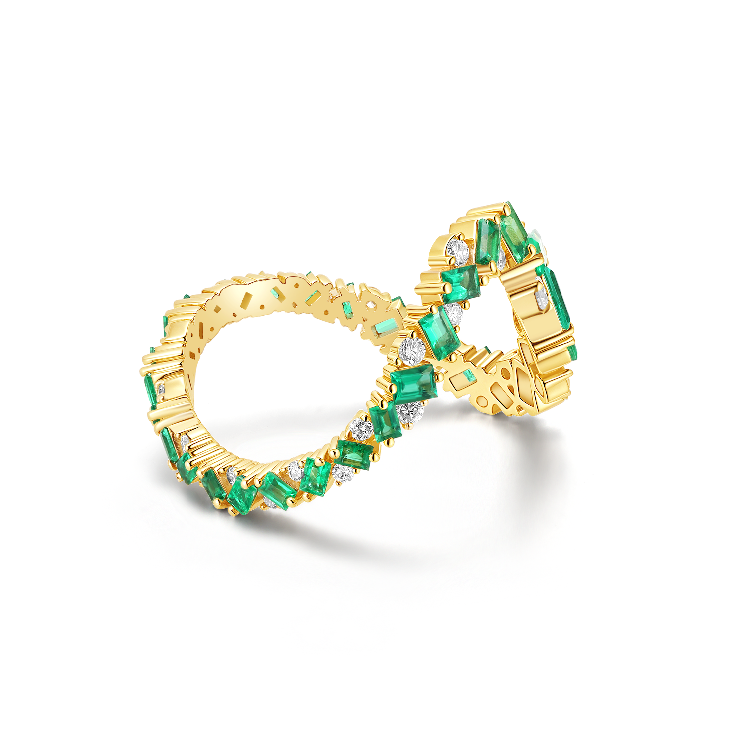 STREAM EMERALD AND DIAMOND ETERNITY BAND