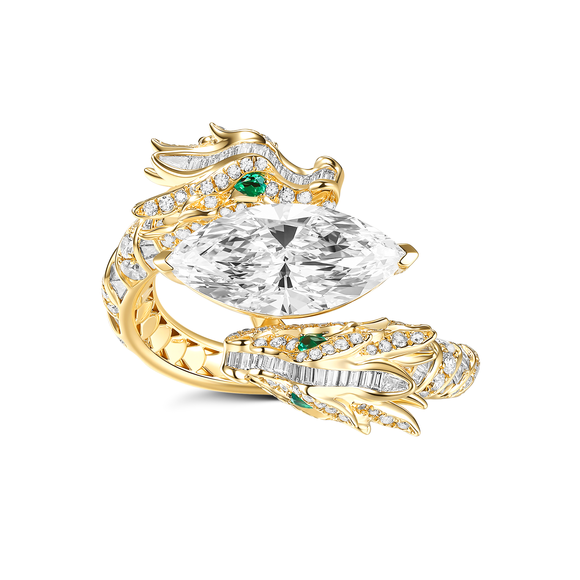Dual Dragon Diamond Ring