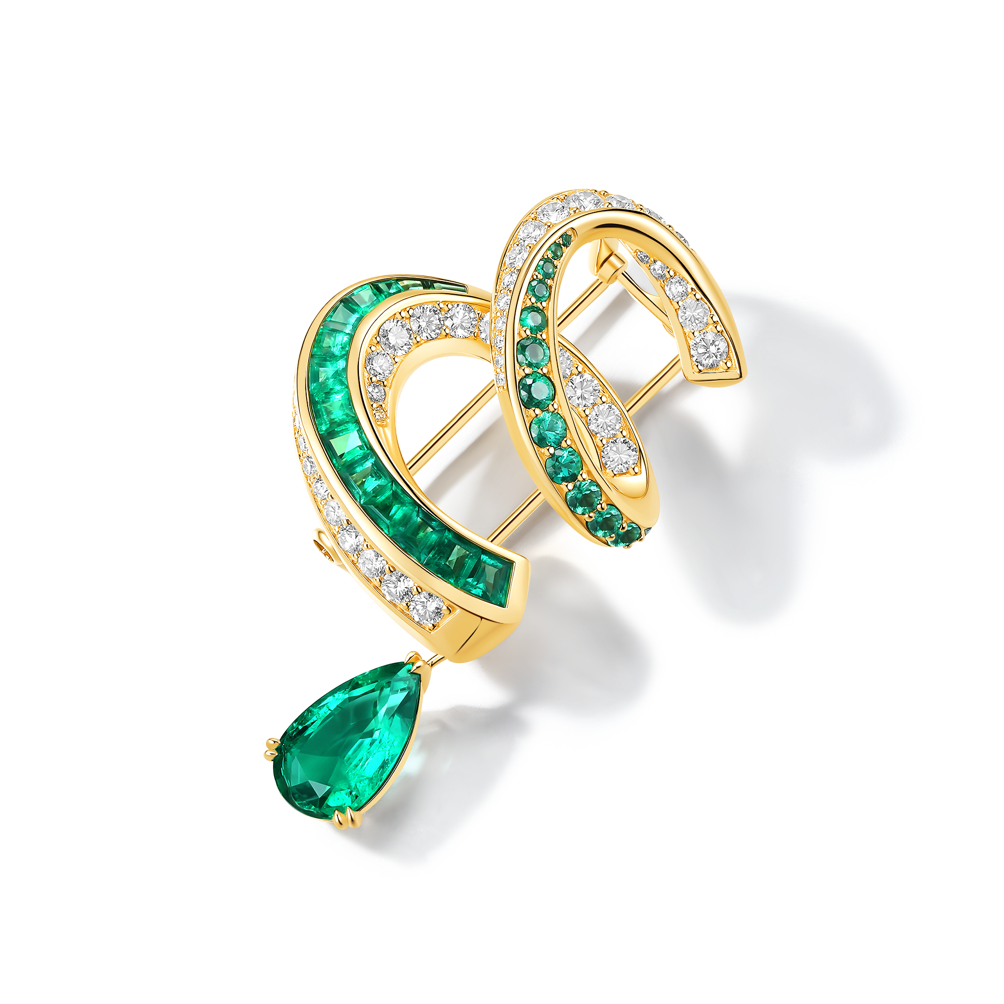 Stream Emerald & Diamond Brooch