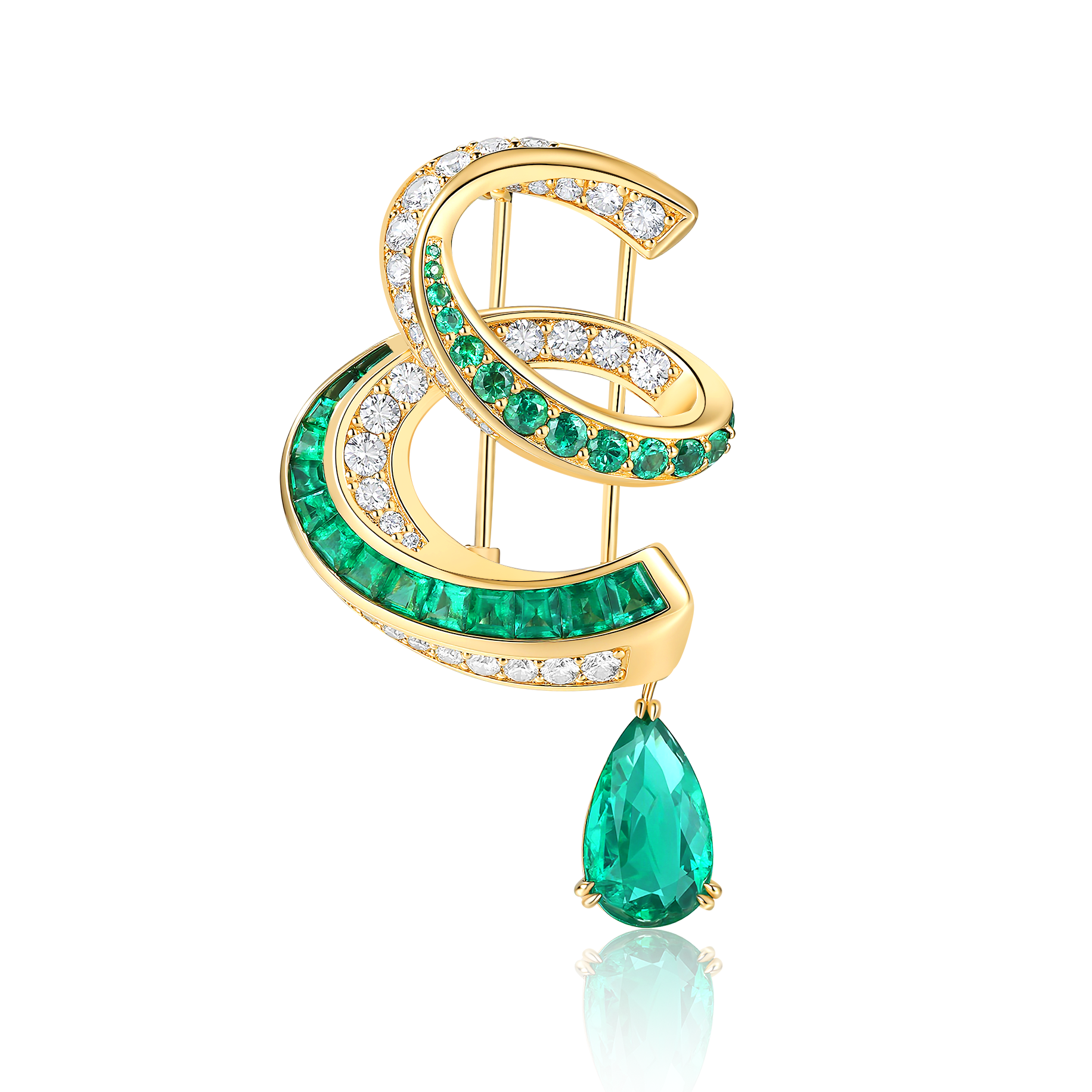 Stream Emerald & Diamond Brooch