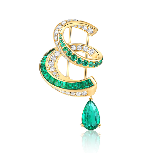 Stream Emerald & Diamond Brooch