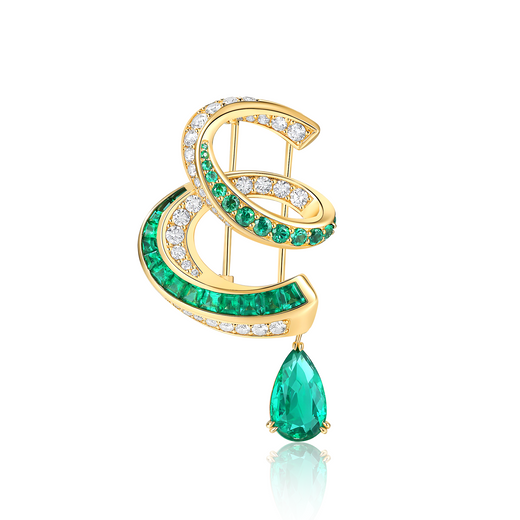 STREAM EMERALD DIAMOND BROOCH
