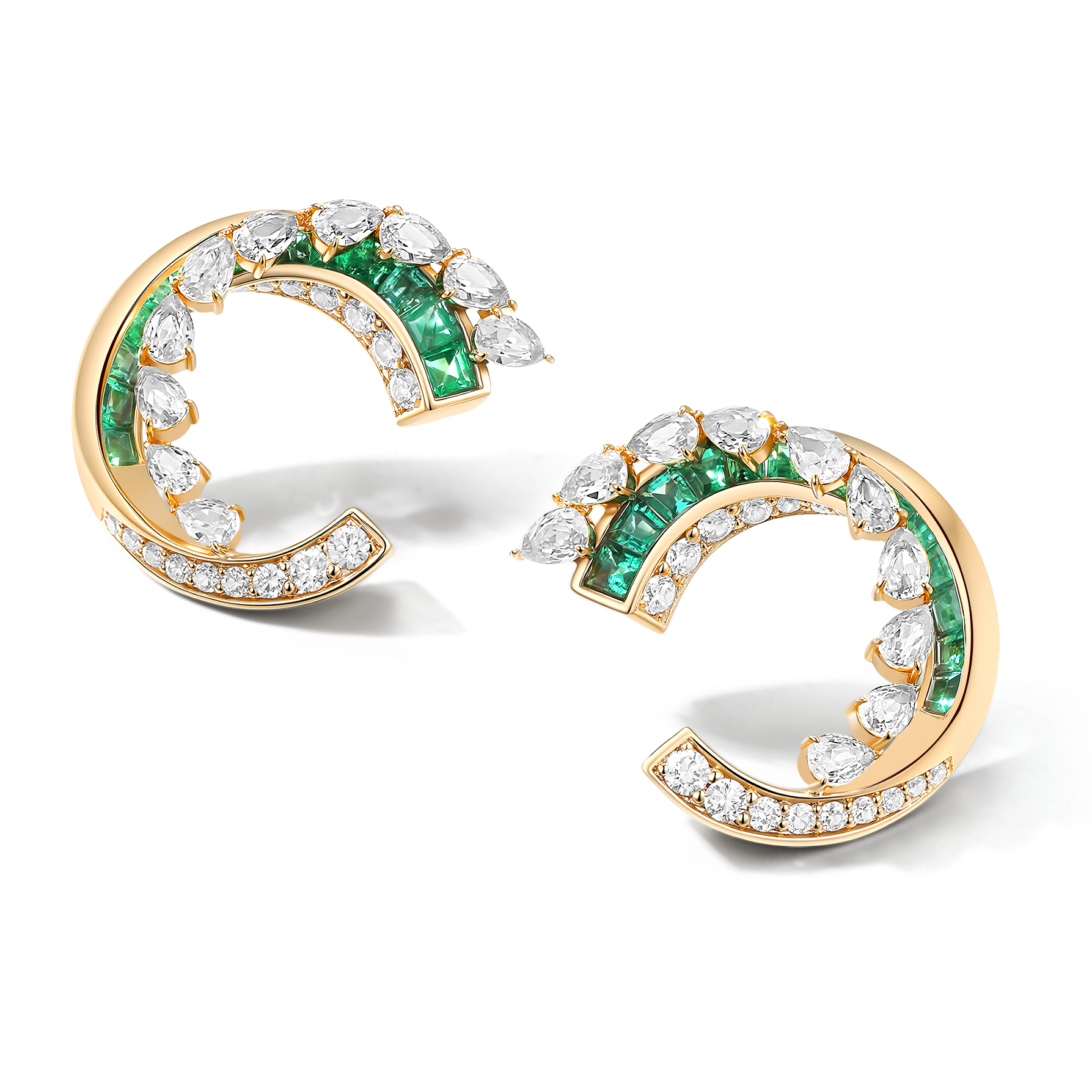 Stream Emerald & Diamond Hoop Earrings