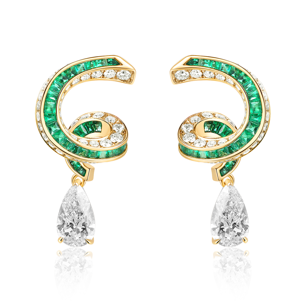 Stream Emerald & Diamond Drop Earrings