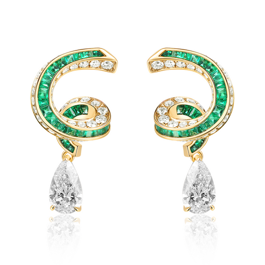 Stream Emerald & Diamond Drop Earrings