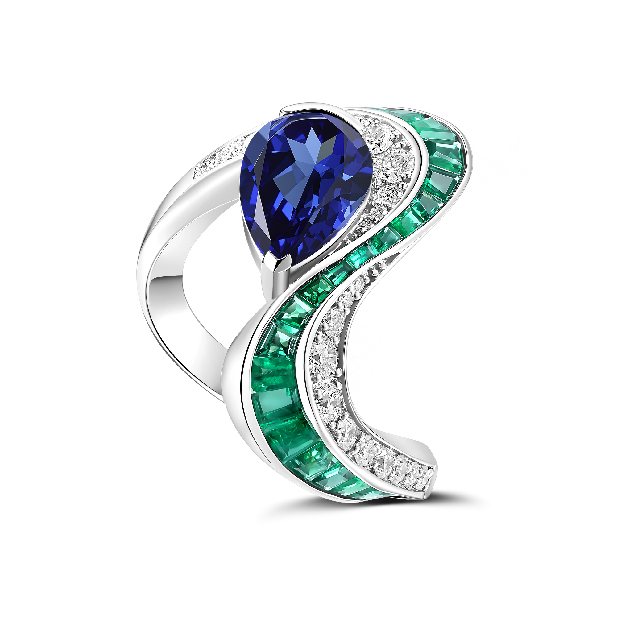 Stream Sapphire & Emerald Serpentine Ring