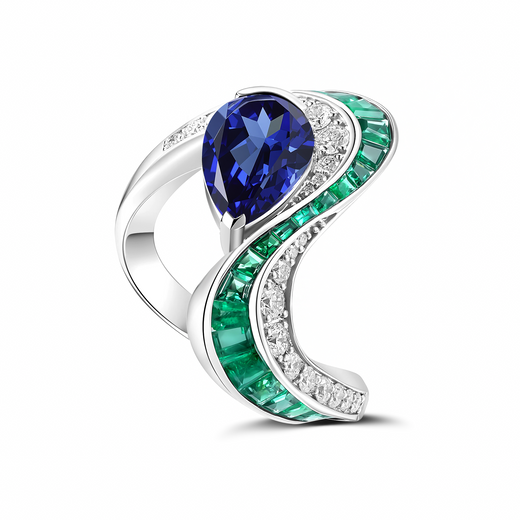 Stream Sapphire & Emerald Serpentine Ring