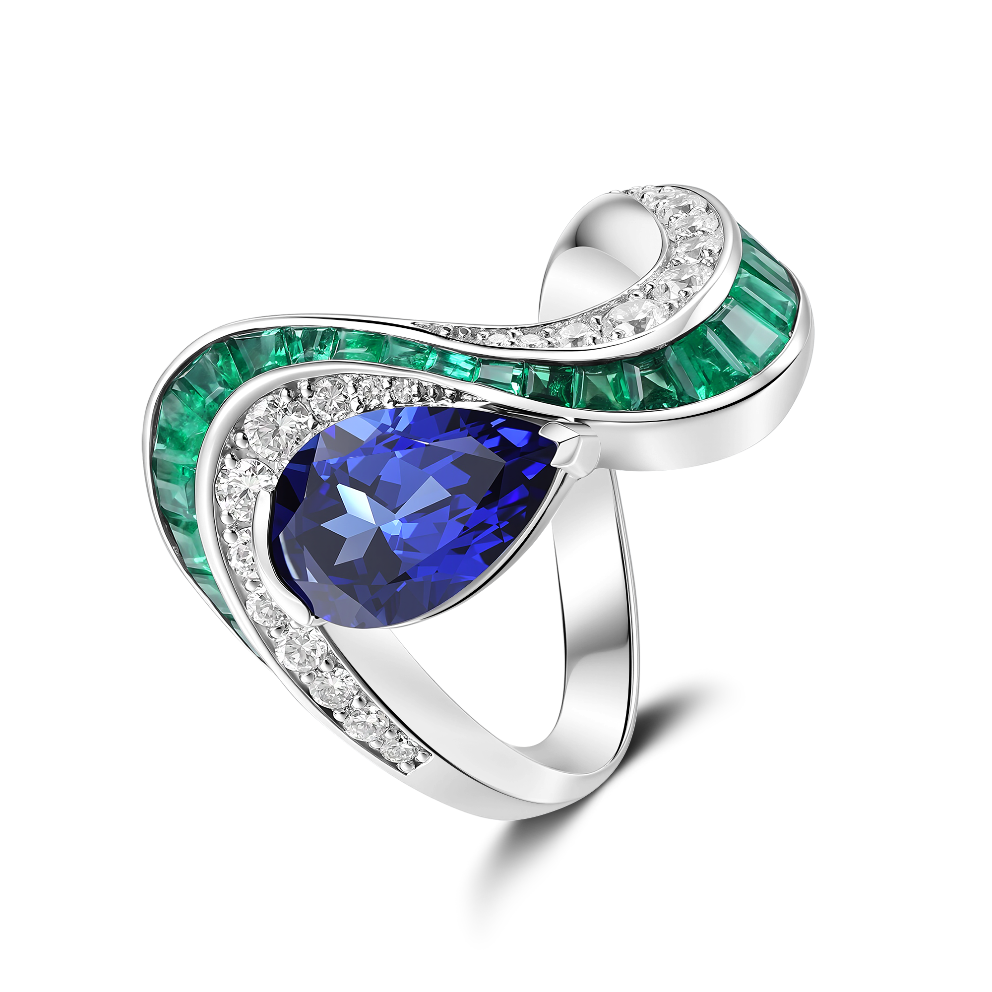 Stream Sapphire & Emerald Serpentine Ring