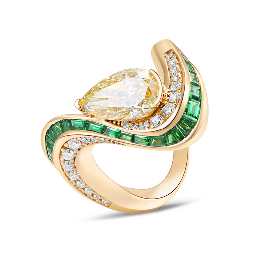 Stream Yellow Diamond & Emerald Ring
