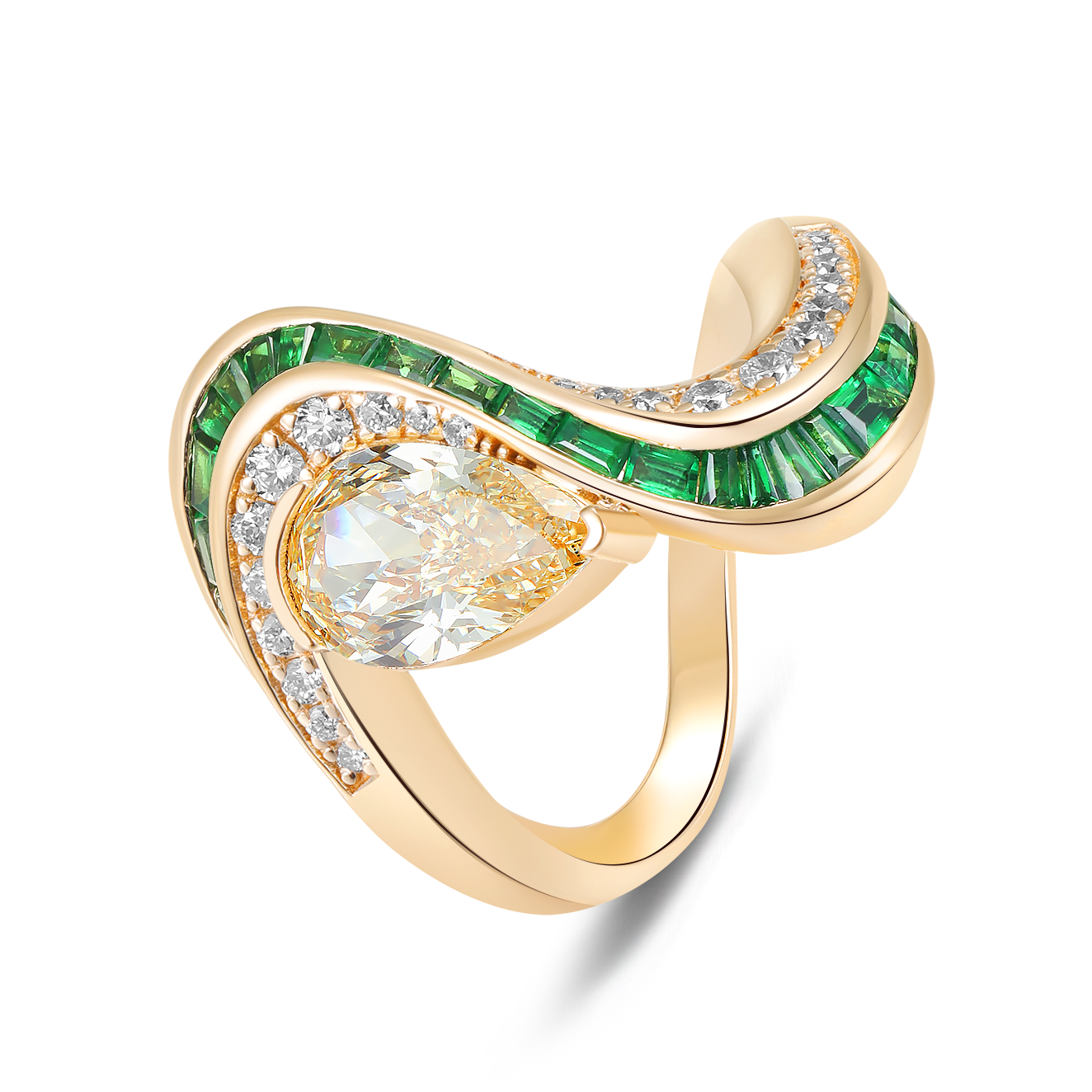 Stream Yellow Diamond & Emerald Ring