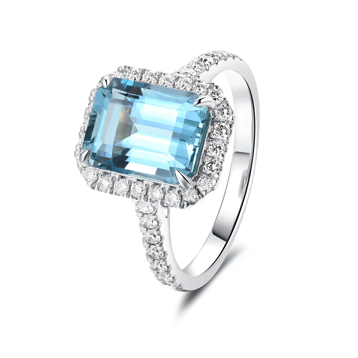 AQUAMARINE DIAMOND HALO RING