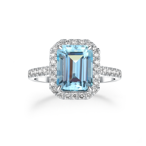 AQUAMARINE DIAMOND HALO RING