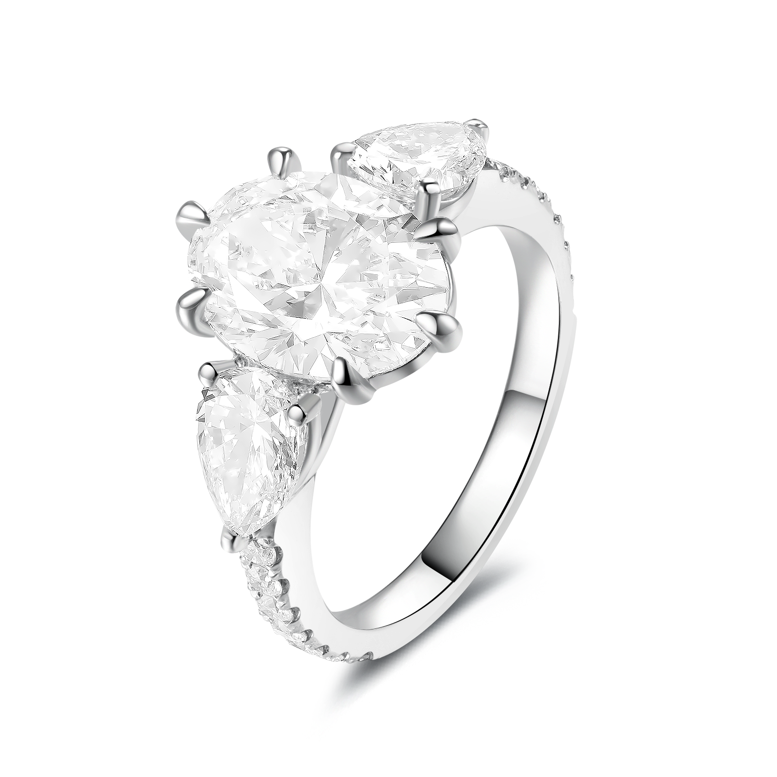 THREE-STONE OVAL DIAMOND RING