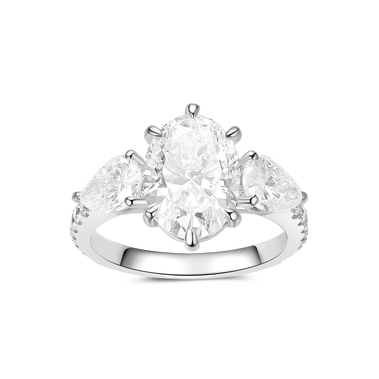 THREE-STONE OVAL DIAMOND RING