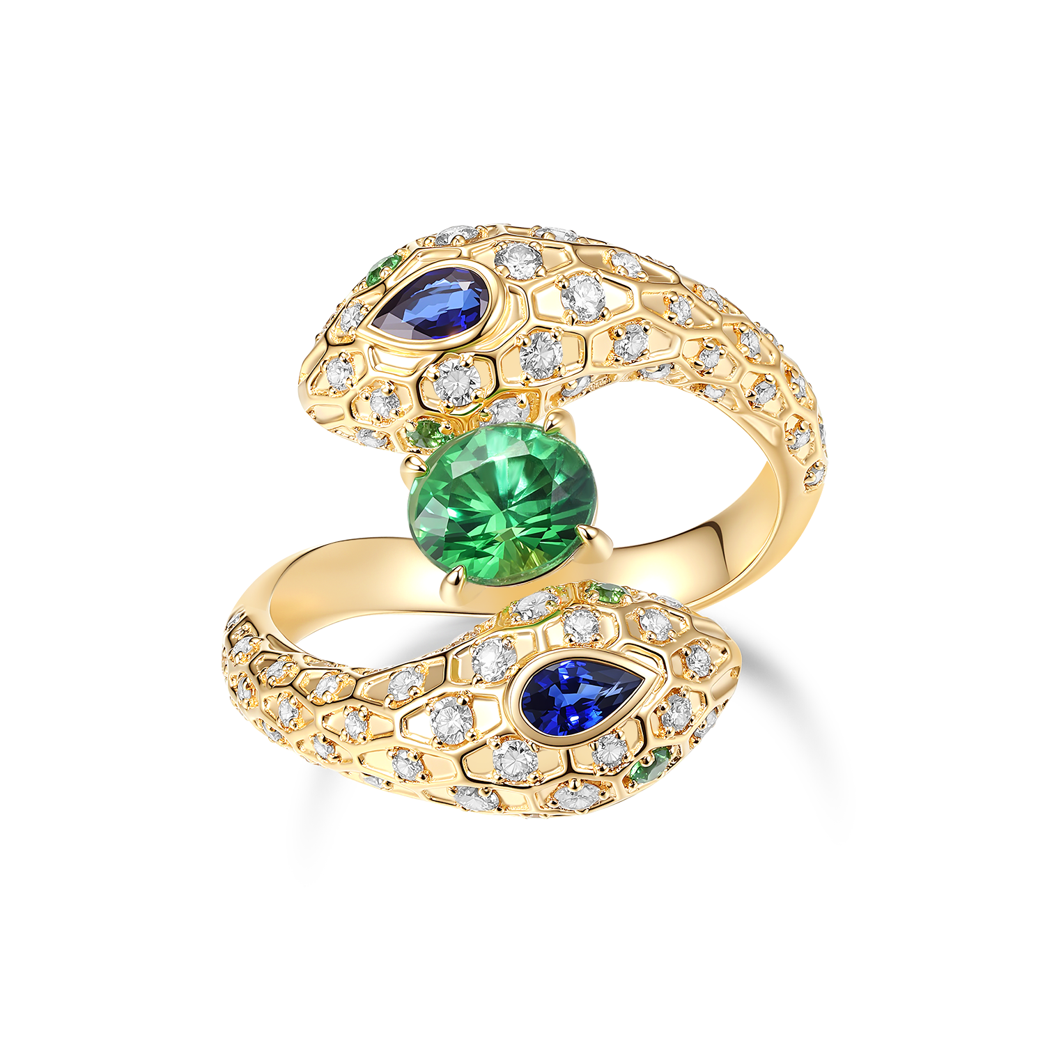 TWO SNAKES TSAVORITE DIAMOND RING