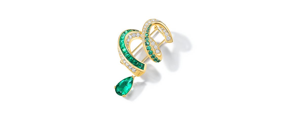 STREAM EMERALD DIAMOND BROOCH