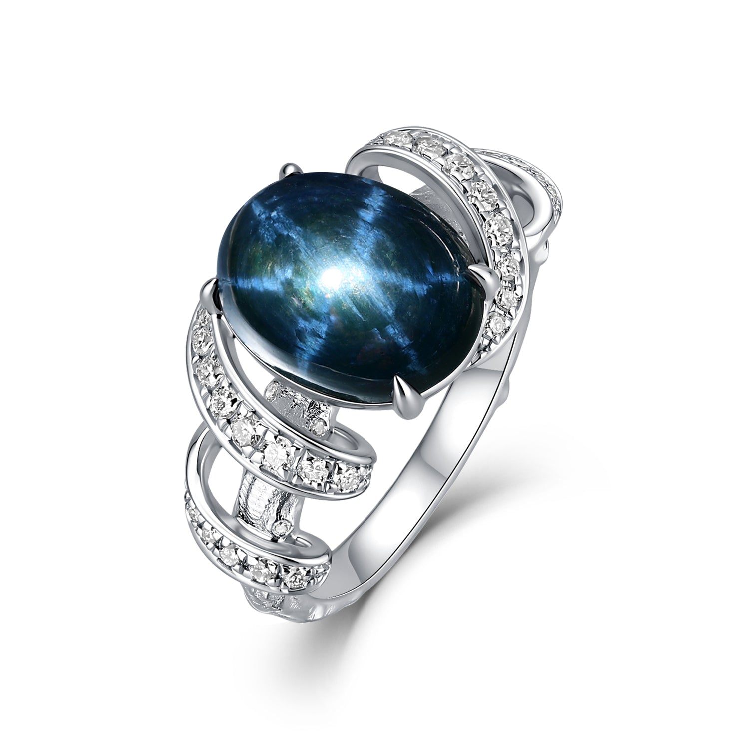 STAR SAPPHIRE DIAMOND ORBIT RING