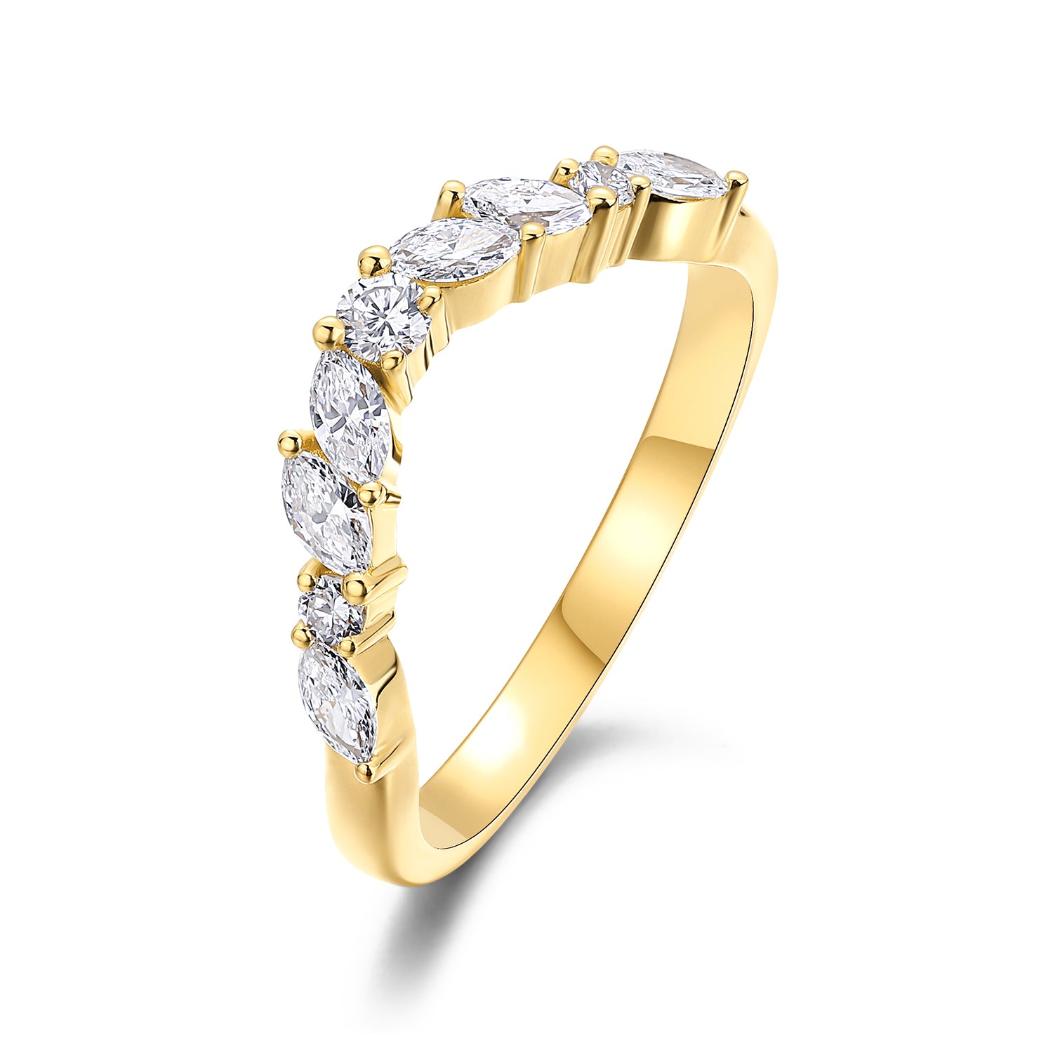 MARQUISE AND ROUND DIAMOND CURVED WEDDING BAND