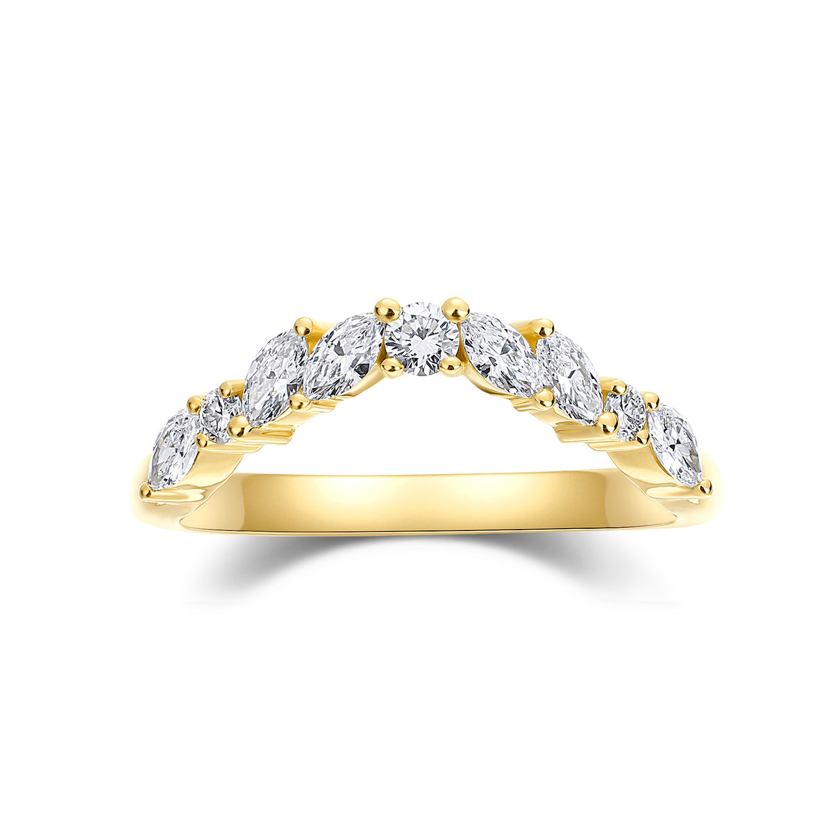 MARQUISE AND ROUND DIAMOND CURVED WEDDING BAND