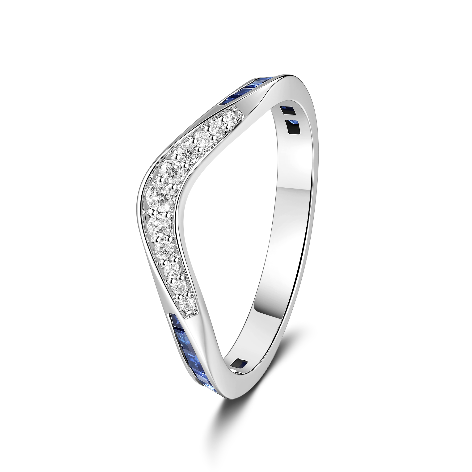STREAM BLUE SAPPHIRE AND DIAMOND WEDDING BAND