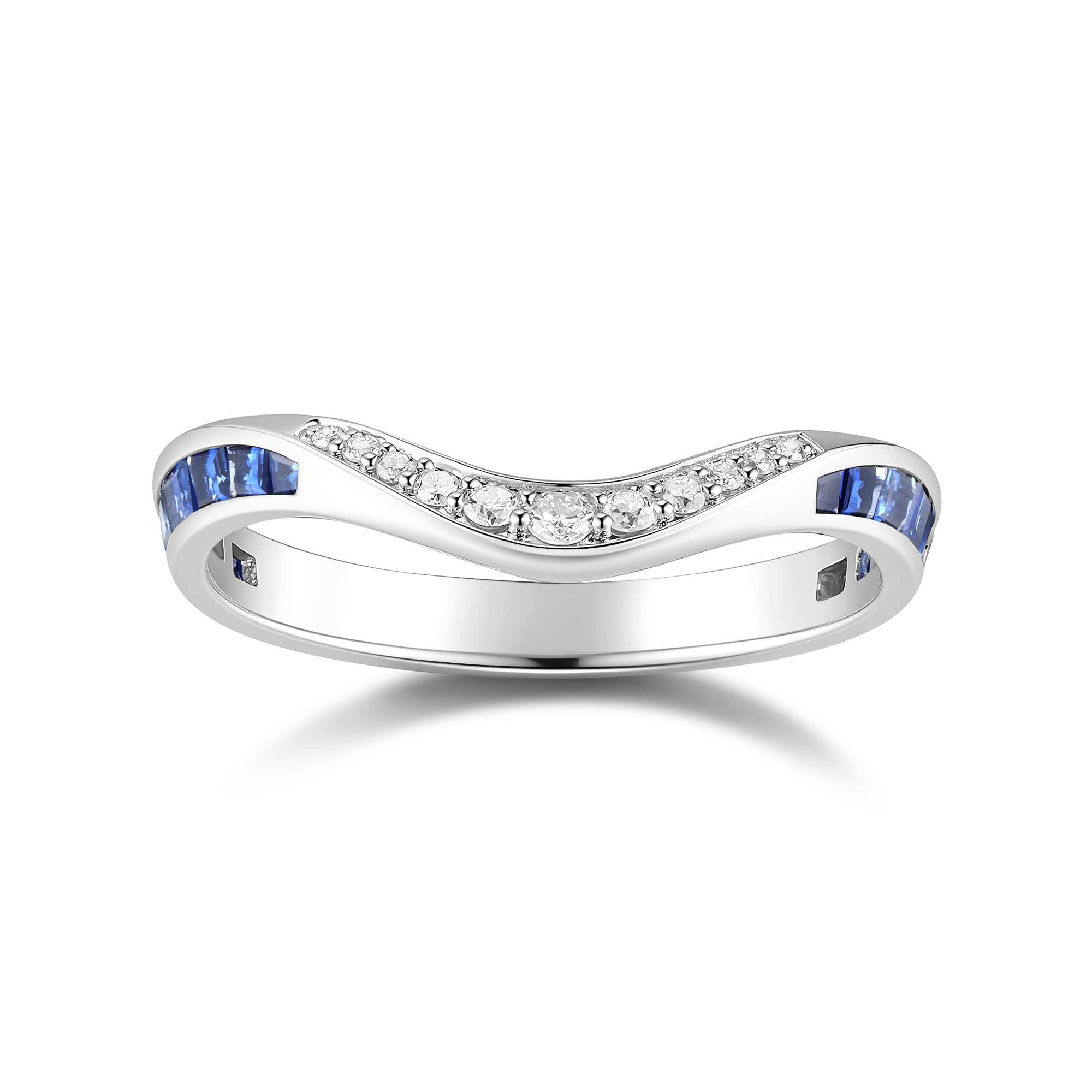 STREAM BLUE SAPPHIRE AND DIAMOND WEDDING BAND