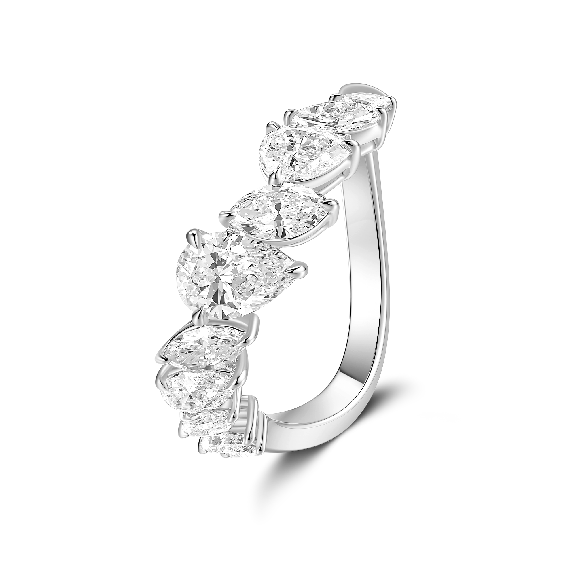 PEAR AND MARQUISE DIAMOND CURVED WEDDING BAND