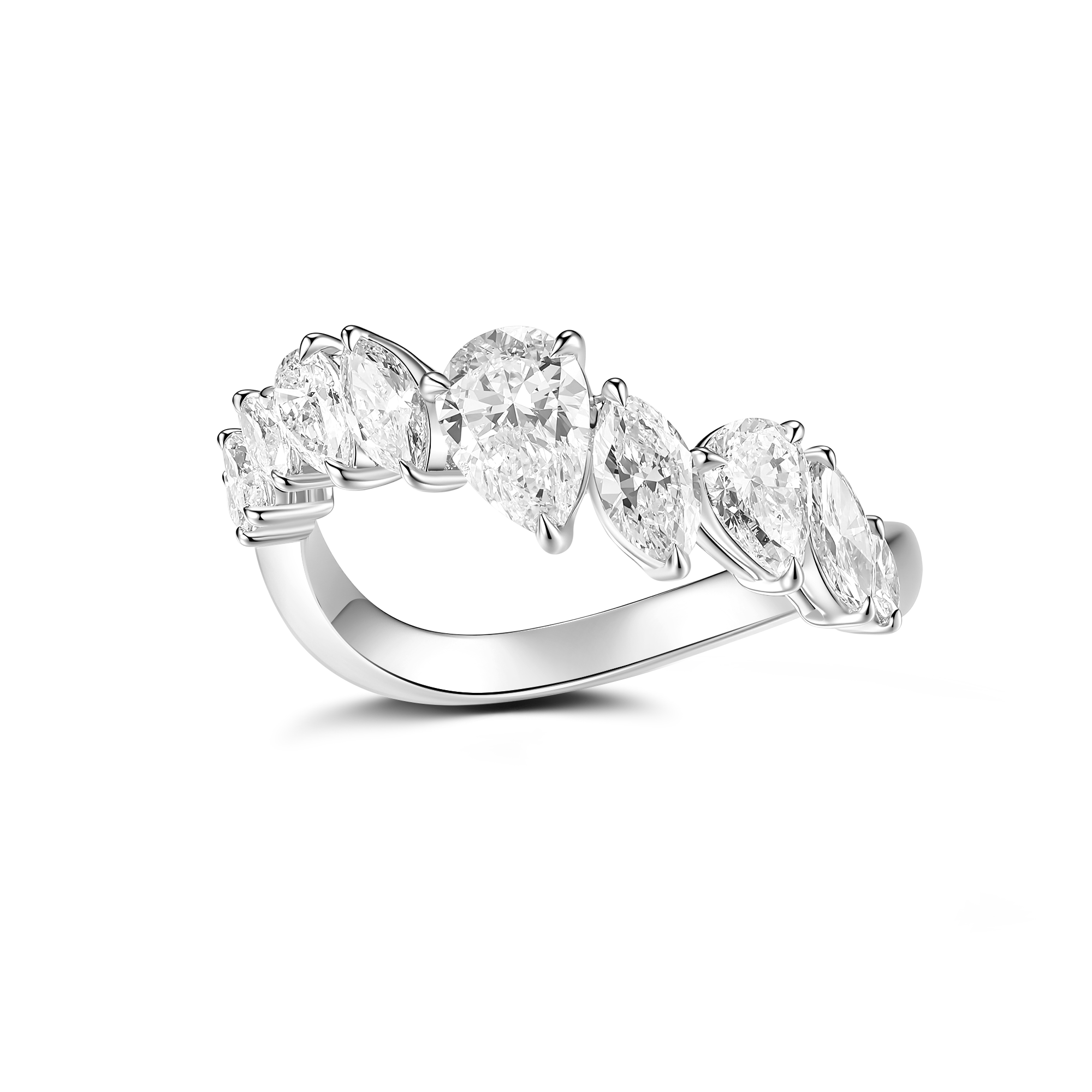 PEAR AND MARQUISE DIAMOND CURVED WEDDING BAND