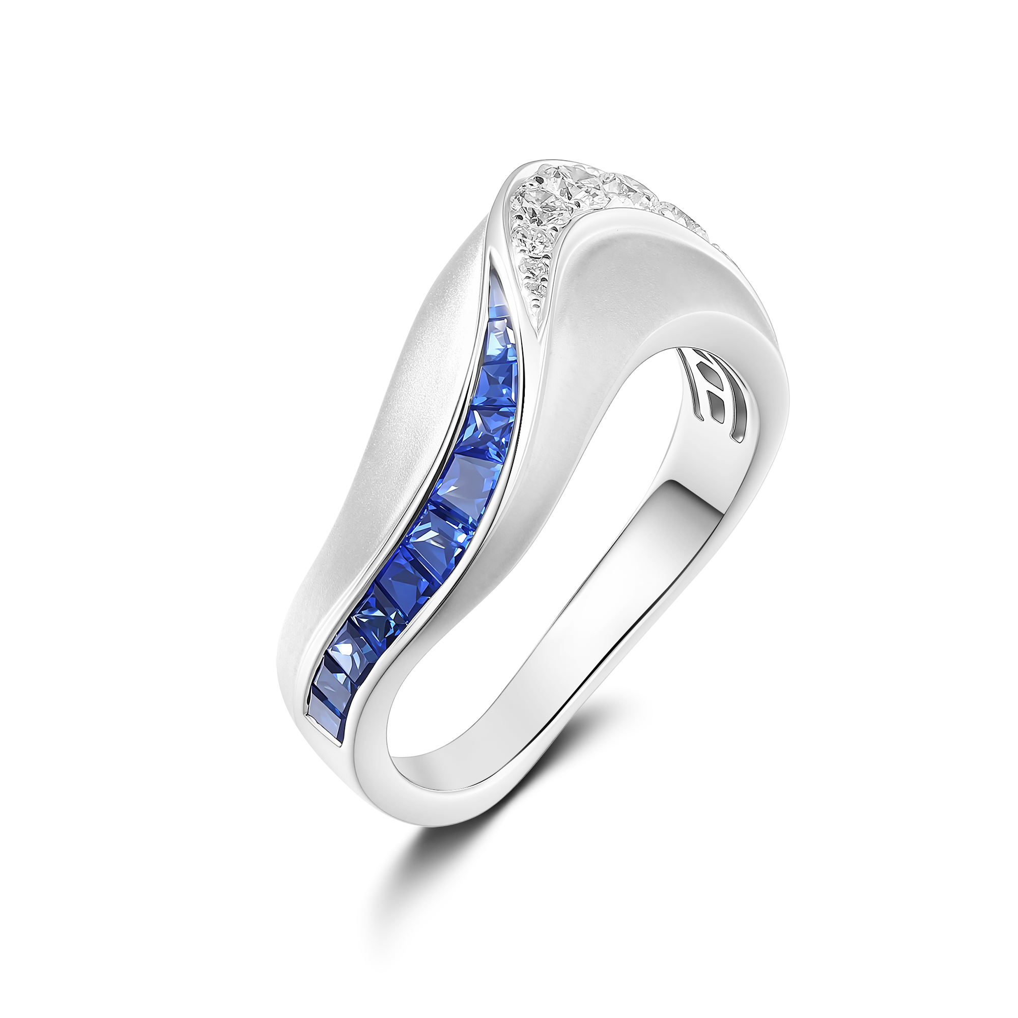 STREAM BLUE SAPPHIRE AND DIAMOND MEN’S WEDDING BAND