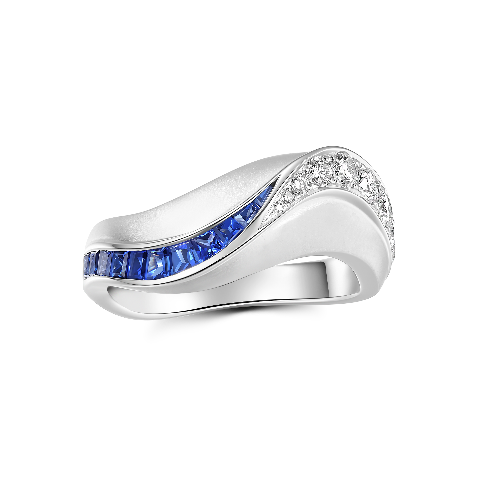 STREAM BLUE SAPPHIRE AND DIAMOND MEN’S WEDDING BAND
