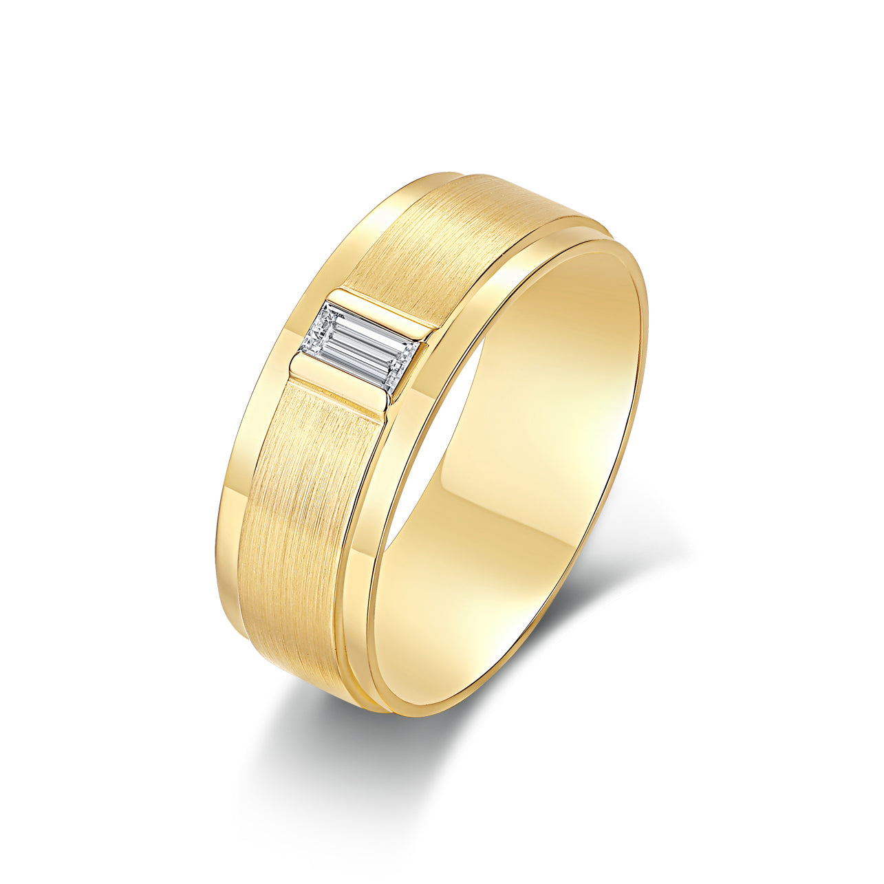 BAGUETTE DIAMOND BRUSHED MEN’S WEDDING BAND